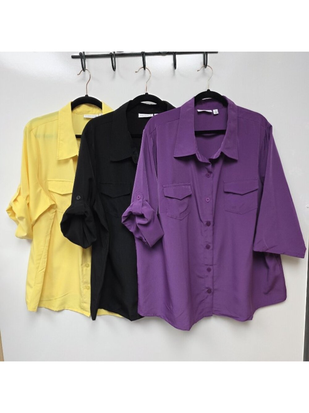 Susan Graver Shirt Set of 3 Women 2X Purple Button Front Tab Tunic Top Blouse